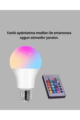 Rgb Uzaktan Kumandalı Led Ampul 16 Renk Dekoratif Aydınlatma Çok Renkli 04754731