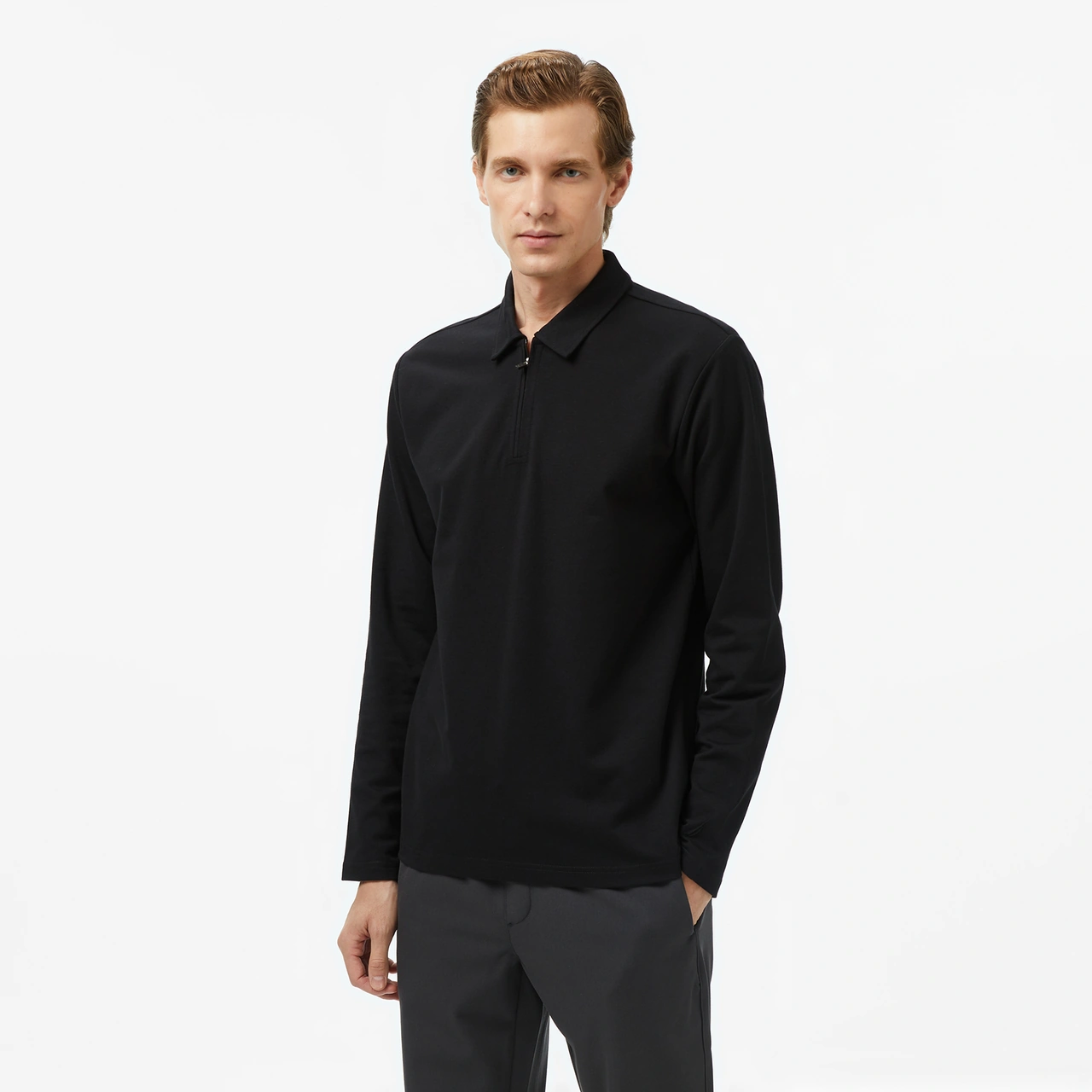 Nautica Erkek Siyah Classic Fit Uzun Kollu Polo Yaka T-shirt Düz K57022t Siyah