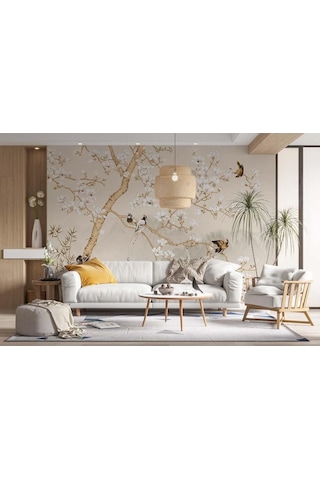 Ağaç Dalları Üzerinde Kuşlar Vintage Duvar Kağıdı