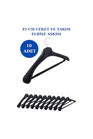 10 Adet Plastik Yüksek Kalite Ceket Askısı Elbise Askısı Siyah