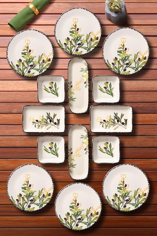 14 Parça 6 Kişilik Handmade Zeytin Kahvaltı Takımı - Lüx Kahvaltılık Sunum Seti Yeşil