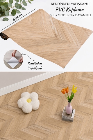 Deconitte Premium Kendinden Yapışkanlı Ahşap Balıksırtı Parke Görünümlü Pvc Zemin Duvar Dolap Kaplama 60x100cm