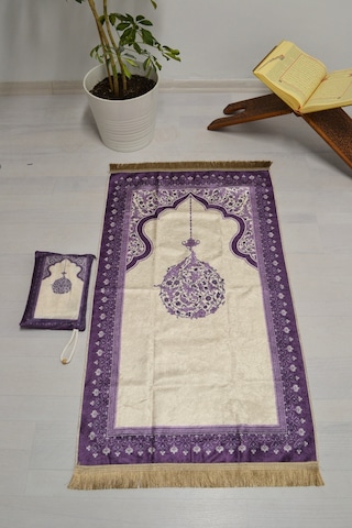 Çantalı Fermuarlı Mihrap Desenli Seccade Mor
