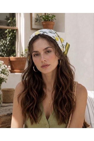 Trend Dokunuş Kadın 50-50 Saten Limonlu Fular Bandana Sarı