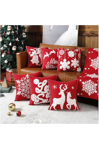 Hombey Noel Eve Deco Yastık Kılıfı, Pamuk Kumaşı, 45x45cm, Havlu Dikiş Desenli, Gizli Fermuar, Ev Dekorasyonu Hediyelik Ürün Diğer