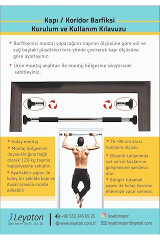 Leyaton Barfiks Çubuğu 60-100 Cm Çift Süngerli Ayarlanabilir Barfiks Çekme Demiri Barfiks Aleti