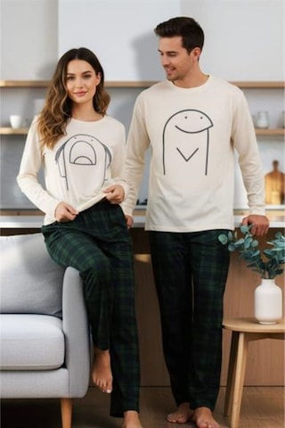 Bella Notte Erkek Yeşil Ekoseli Baskılı Şirin Çift Pijama Takımı