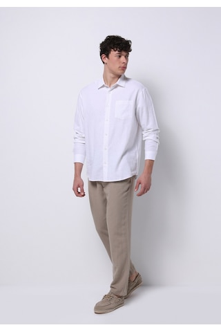Colin's Colins Relaxed Fit Shirt Neck Düz Erkek Keten Karışımlı Beyaz Uzun Kol Gömlek Cl1074490 Q1.v2 Wht Beyaz
