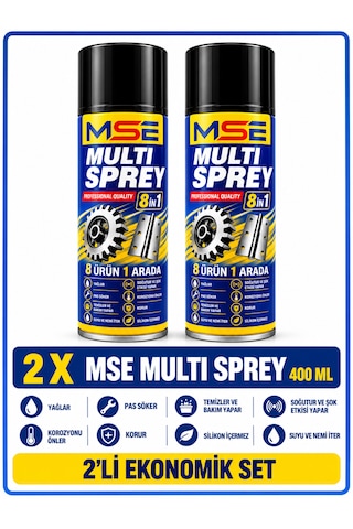 Mse Multi Sprey 400 Ml X 2 Çok Amaçlı Yağlayıcı Ve Pas Sökücü Korozyon Önleyici, Koruyucu Bakım Spreyi 2 Adet Mse Multi Sprey 400 Ml X 2 Çok Amaçlı Yağlayıcı Ve Pas Sökücü Korozyon Önleyici, Koruyucu Bakım Spreyi 2 Adet