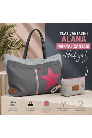 Ays El Yapımı Plaj Çantası -hediyeli Gri