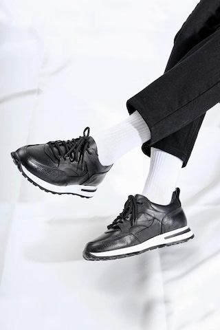 Shoetyle - Siyah Hakiki Deri Bağcıklı Erkek Sneaker 115-k511-1329 Siyah
