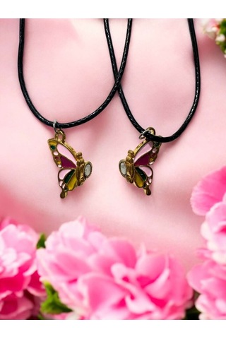 Kelebek Renkli İki Adet Mıknatıslı Çift Sevgili Anahtarlık Çok Renkli