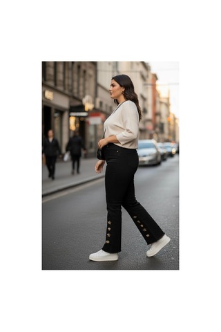 Zdnjeans Battal Paçası İşlemeli Likralı Pantolon Siyah