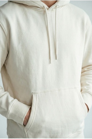 Hoxie Unisex Rahat Kesim Pamuklu Yumuşak Dokulu İçi Polarlı Basic Desenli Kapüşonlu Sweatshirt Ekru