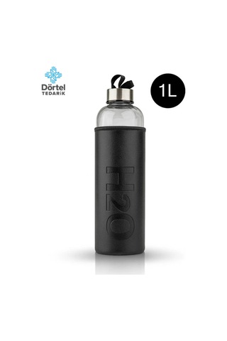H2o Deri Kılıflı Cam Matara 1000 Ml Siyah