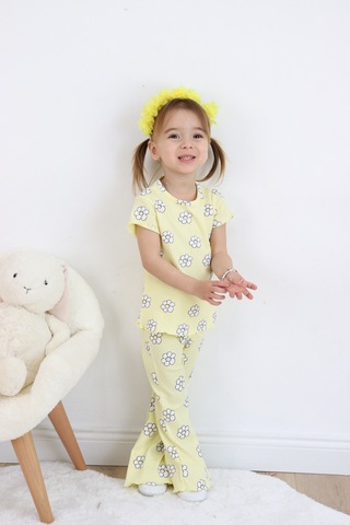 Kız Çocuk Çiçek Baskılı Raporlu Kumaş Basic Alt Üst İkili Takım 001