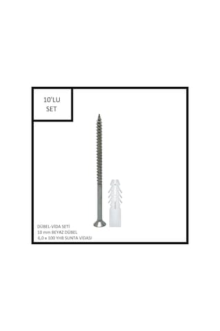 Dübel-vida Seti, Beyaz Dübel 10 Mm, 6,0x100 Yhb Sunta Vidası, 10 Adet