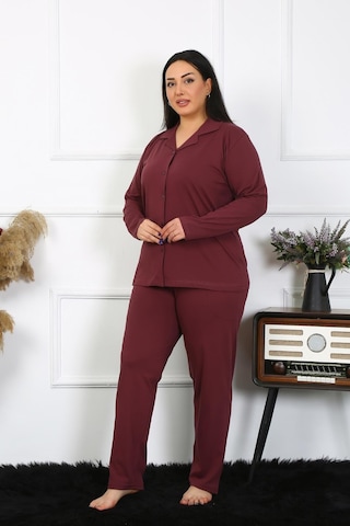 Akbeniz Kadın Büyük Beden Pamuklu Cepli Düğmeli Mürdüm Pijama Takım 202401-mürdüm Mürdüm