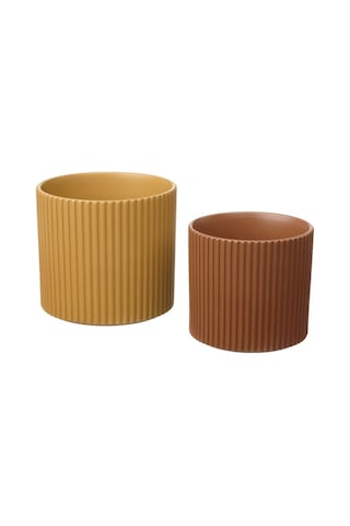 Toprak Saksı, Sarı-kahverengi, 2'li Set 3 Adet