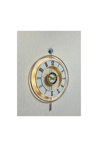 Pey Aksesuar Metal Camlı Duvar Saati Krom Statık 50 X 70cm Orta Boy Işıklı Gerçek Cam Duvar Saati Modern Tasarım M51-kromgrı-şeffaf-beyaz-gold