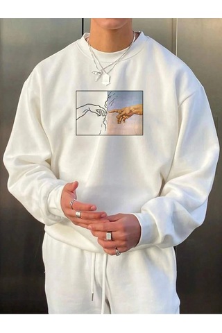 Adrift Manfinity Homme Hand Print Drop Shoulder Sweatshirt Beyaz Beyaz