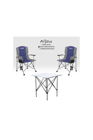 2 Adet Katlanır Kamp Sandalyesi Ve Alüminyum Masa Seti - Rustic Silver - Mavi Çok Renkli