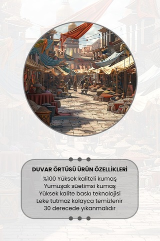 Baharat Pazarı Desenli Duvar Halısı Duvar Örtüsü Tapestry Süet Dokulu Kumaş