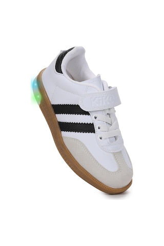 Kiko Kids Renis Günlük Cırtlı Işıklı Kız Çocuk Spor Ayakkabı Beyaz - Siyah Beyaz - Siyah