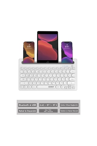 Everest KB-BT84 Bluetooth Kablosuz Klavye Beyaz