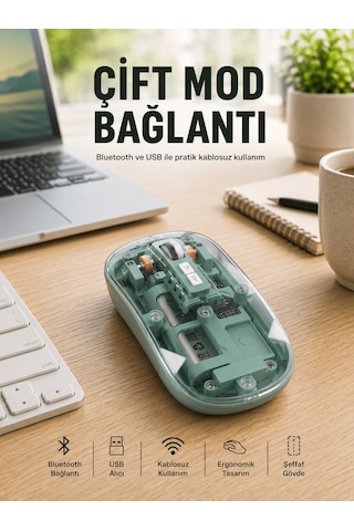 Shnstore Pilli Kablosuz Mouse Bluetooth Ve Usb Uyumlu Sessiz Tıklama Yeni Nesil Shntknd0720