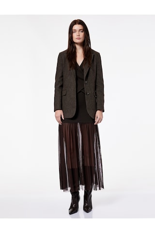Koton Koton X Şahika Ercümen - Slim Fit Tül Detaylı Midi Etek Kahverengi 6wak10307ek Kahve