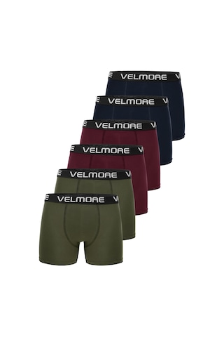 Velmore 6 Lı Kutu Erkek Boxer Likralı Ve Pamuklu İç Giyim Lacivert-bordo-haki