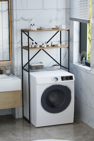 Nr Çamaşır Makinesi Üstü Dikey 2 Raflı Düzenleyici Siyah Metal Siyah