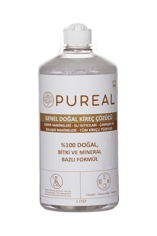 Pureal Doğal Kireç Çözücü - Tüm Kireçli Yüzeyler, Espresso Ve Kahve Makineleri - Su Isıtıcıları 1 L Tekli