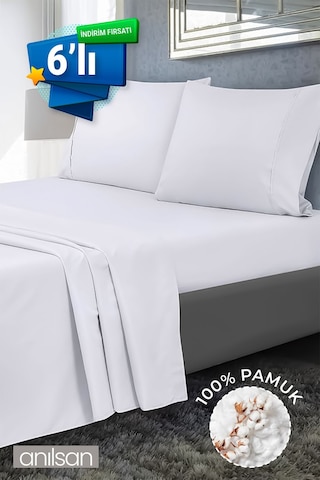 6'lı Beyaz Çarşaf - %100 Pamuk, 63 Tel, Tek & Çift Kişilik Seçenekleriyle Ev, Otel Çarşafı Beyaz