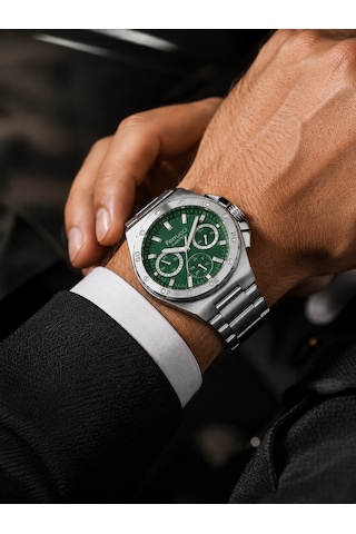 Ferrucci Fc80866 Spor Model Fonksiyonlu Çelik Kordon Ve Kasa Erkek Kol Saati Gümüş - Yeşil