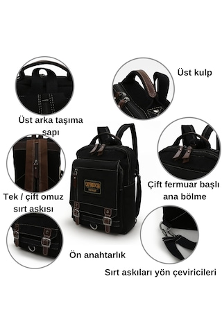 Cappadocia Vintage 4012 Siyah Küçük Sırt Çapraz Omuz Askılı 14 İnç Laptop Çantası Siyah