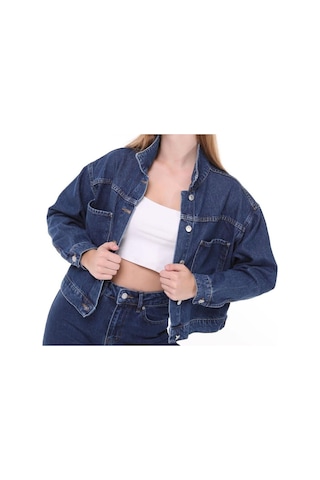 7007-dgml Kadın Düğmeli Jeans Denim Kot Ceket Mavi