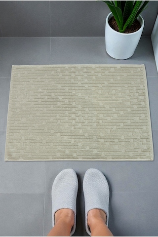Tuğla Desenli 2li Ayak Havlusu - 50x70 Cm - Su Emici Banyo Paspası Seti - Yeşil Yeşil