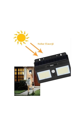 Philips BWS010 10W Solar Güneş Enerjili Duvar Aplik Beyaz Işık - Dış Mekan Sensörlü Aydınlatması Siyah