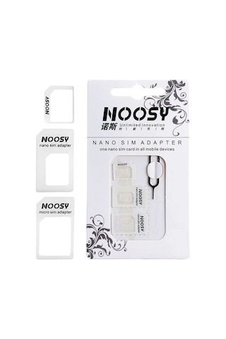 Noosy Nano ve Mikro Sim Kart Adaptörü+Iğne Set Beyaz