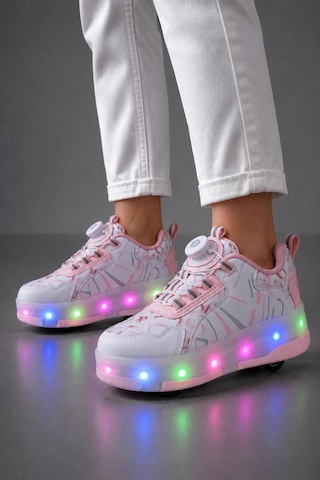 Odin Tekerlekli Işıklı Çocuk Spor Ayakkabı Rahat Patenli Sneaker - Pembe