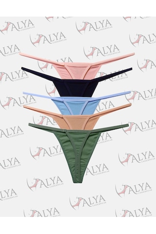 Alya Underwear Kadın Ipli Tanga Külotlar - 5 Li Paket Sarı, Mor, Mint, Somon,mavi 1301p P14