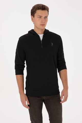 U.S. Polo Assn. Erkek Regular Fit Yarım Fermuarlı Kapüşonlu Siyah Sweatshirt 50316391-VR046
