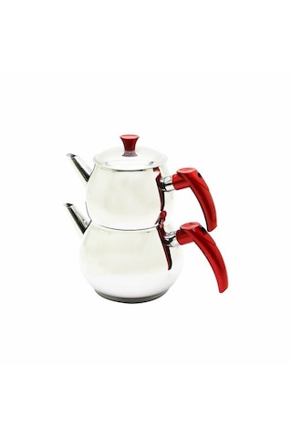 Mini 2lt Küçük Boy Küre Çelik Çaydanlık Seti - Üst: 0.75lt - Alt: 1.4lt 5492 Çr