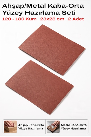 120-180 Kum Tabaka Zımpara 23x28 Cm 2 Adet Ahşap Ve Metal Yüzey Seti