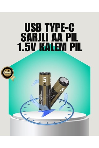1.5v Aa Şarjlı Lityum Pil 1000+ Kez Şarj Edilebilir Hızlı Type-c Şarj 2 Adet 90688980
