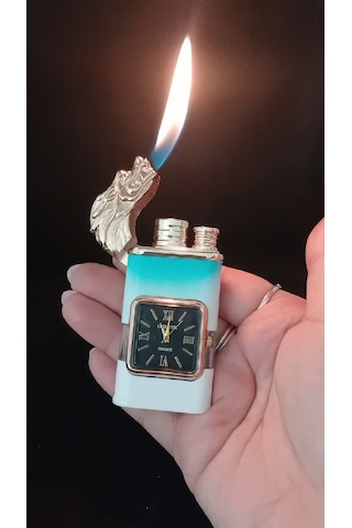 Turkuaz Ombre Saatli Ejderha Başlıklı Jet Alev Çakmak Çok Renkli