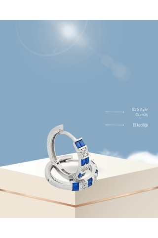Brezza Lusso Jewelry Safir Baget Diamond Stylish Night Halka Kadın Gümüş Küpe 18 Mm
