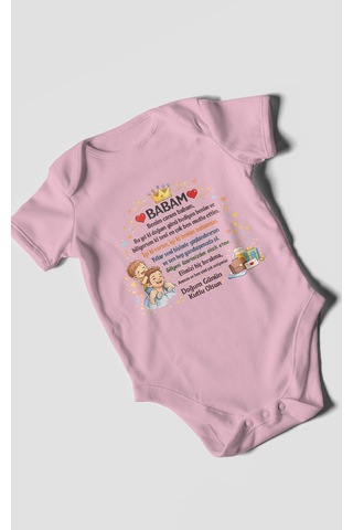 Morivokids Babam Doğum Günün Kutlu Olsun Kısa Kollu Bebek Body %100 Pamuk Koyu Pembe